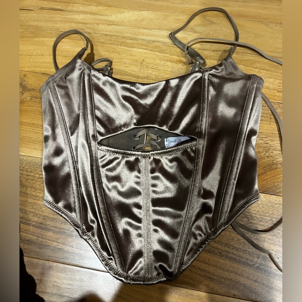 Brown/Gold Satin Corset Top